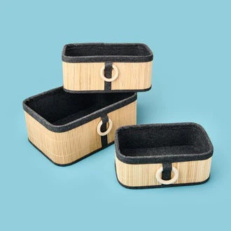 Living 3'lü Bambu Sepet - Kahverengi / Gri ürün görseli