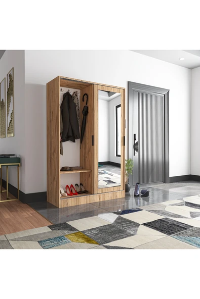 TUMBLERA AURA DUAL PİNE Portmanto Vestiyer Ayakkabılık Aynalı 2 Sürgü Kapaklı - 9