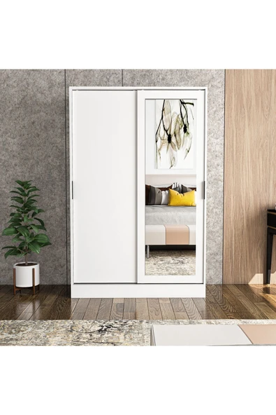 TUMBLERA Berceste Beyaz 2 Sürgü Kapaklı Aynalı 10 Bölmeli Dolap Gardırop - 9