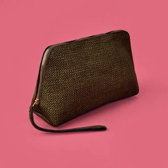 Hasır Görünümlü PVC Kozmetik Çantası - Haki - 16x23 cm - Resim 2