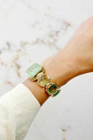 Aosta Yeşil Taşlı Kadın Kol Saati - Resim 3