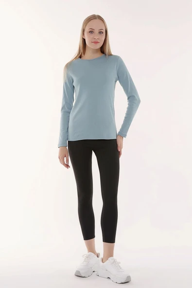 KADIN UZUN KOLLU BİSİKLET YAKA TİŞÖRT   S Gri Melanj ürün görseli