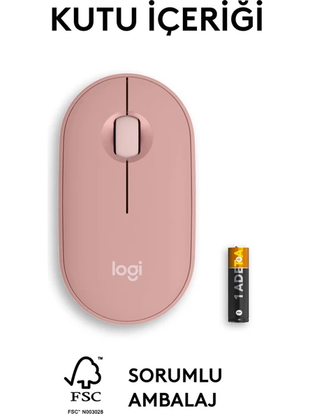 Logitech M350s Pebble 2 Bluetooth Kablosuz Sessiz Kompakt Mouse - Pembe - 7