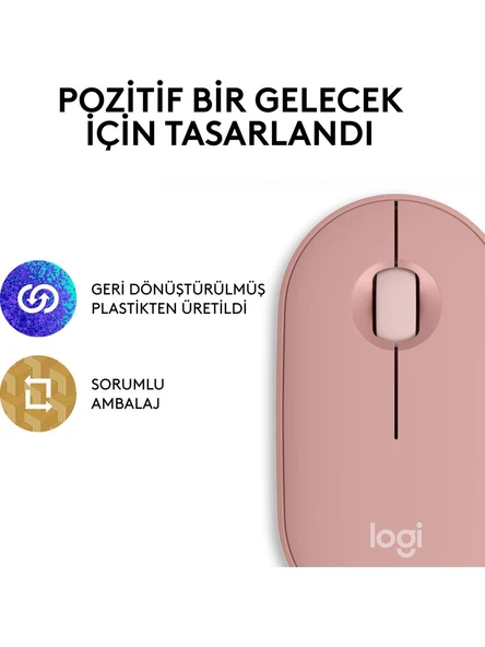 Logitech M350s Pebble 2 Bluetooth Kablosuz Sessiz Kompakt Mouse - Pembe - 8