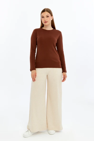 KADIN UZUN KOLLU BİSİKLET YAKA TİŞÖRT   XL Gri Melanj - Resim 11