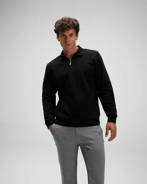 ELLESSE EM602-BK Erkek Siyah Yarım Fermuarlı Polo Sweat - 2