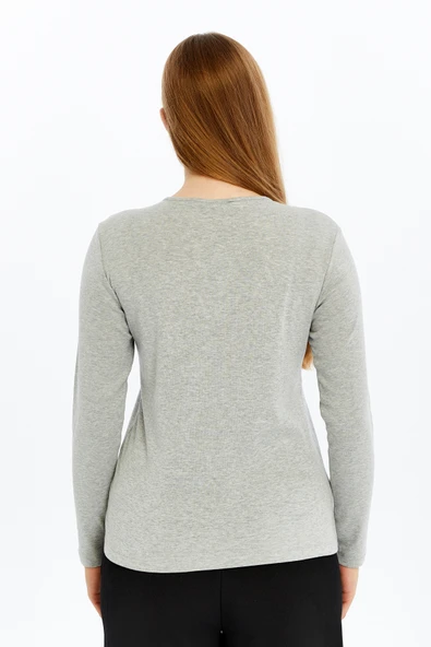 KADIN UZUN KOLLU BİSİKLET YAKA TİŞÖRT   L Turkuaz - Resim 5