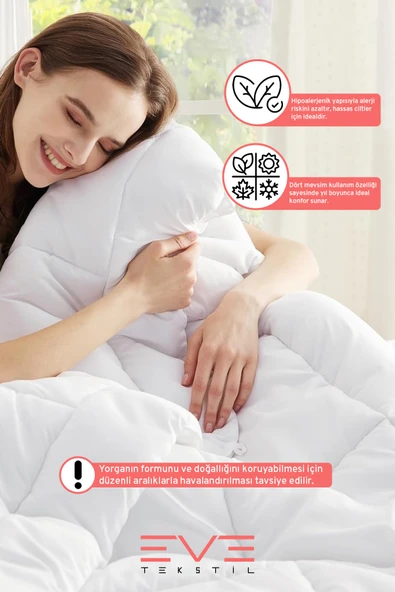 %100 Merinos Kuzu Yünlü Pamuklu Antialerjik Çift Kişilik Yorgan 195x215 Cm - 5