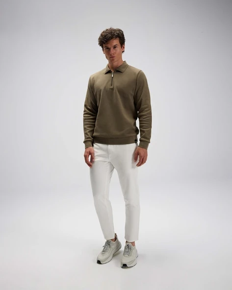 ELLESSE EM602-KH Erkek Haki Yarım Fermuarlı Polo Sweat