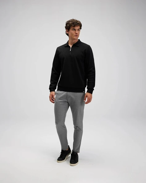 ELLESSE EM602-BK Erkek Siyah Yarım Fermuarlı Polo Sweat