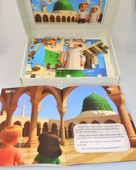 Mescid-i Nebevi 54 Parça Çocuk Puzzle – Hikâye Kitabı ve Boyama Kitabı Hediyeli, Özel Kutulu - 2