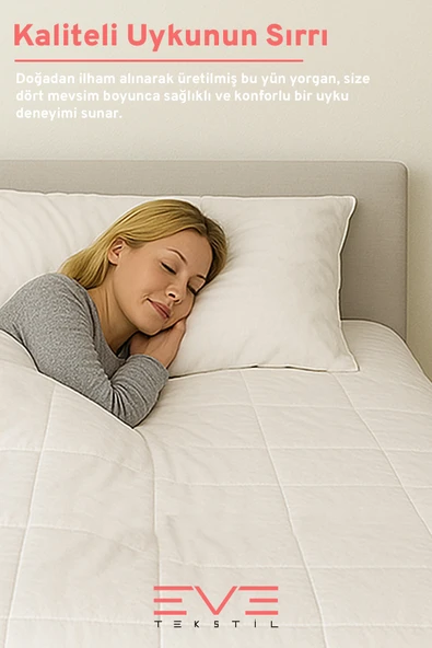 %100 Merinos Kuzu Yünlü Pamuklu Antialerjik Çift Kişilik Yorgan 195x215 Cm - 3