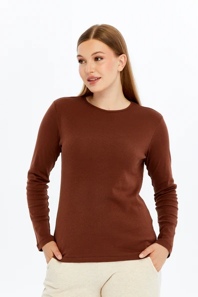 KADIN UZUN KOLLU BİSİKLET YAKA TİŞÖRT   XL Lacivert - Resim 8