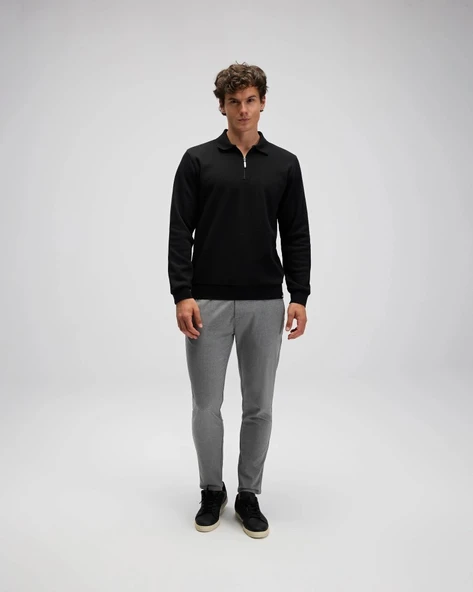 ELLESSE EM602-BK Erkek Siyah Yarım Fermuarlı Polo Sweat - 4