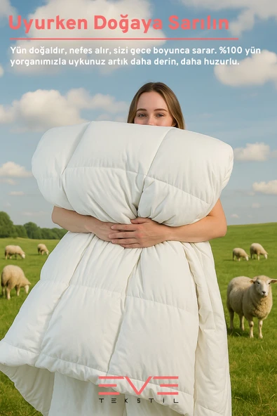 %100 Merinos Kuzu Yünlü Pamuklu Antialerjik Çift Kişilik Yorgan 195x215 Cm - 6