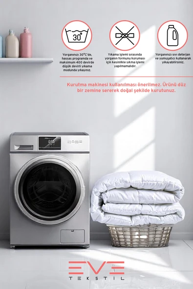 %100 Merinos Kuzu Yünlü Pamuklu Antialerjik Çift Kişilik Yorgan 195x215 Cm - 7