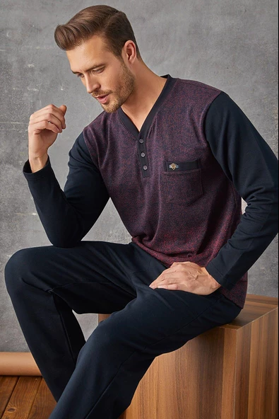 Kly 7033 Erkek Jivago Yaka Pijama Takım - 4