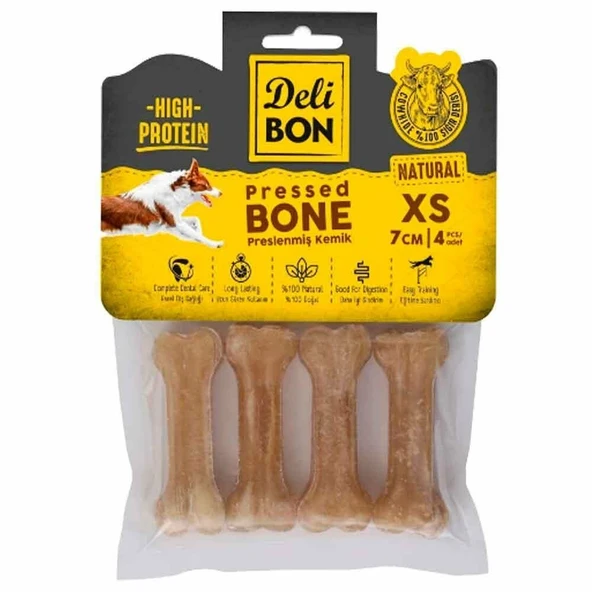 DLBN Deri Press Köpek Kemik 7Cm Xs Boy 4Lü Paket Natural