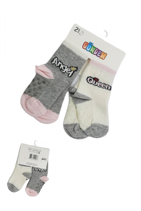 2li Silikonlu Desenli Kız Bebek Çorabı  6 -12 Ay BT-0358
