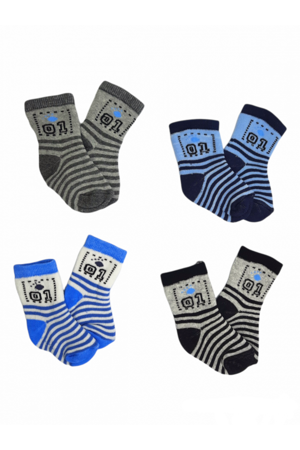 4lü Renkli Desenli Erkek Bebek Çorabı 0-1 Yaş BT-0378