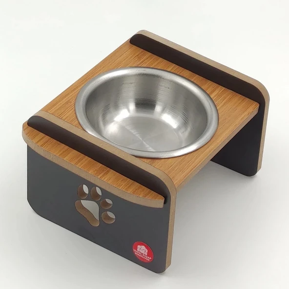 AHŞAP SEHPALI ÇELİK MAMA KABI ürün görseli