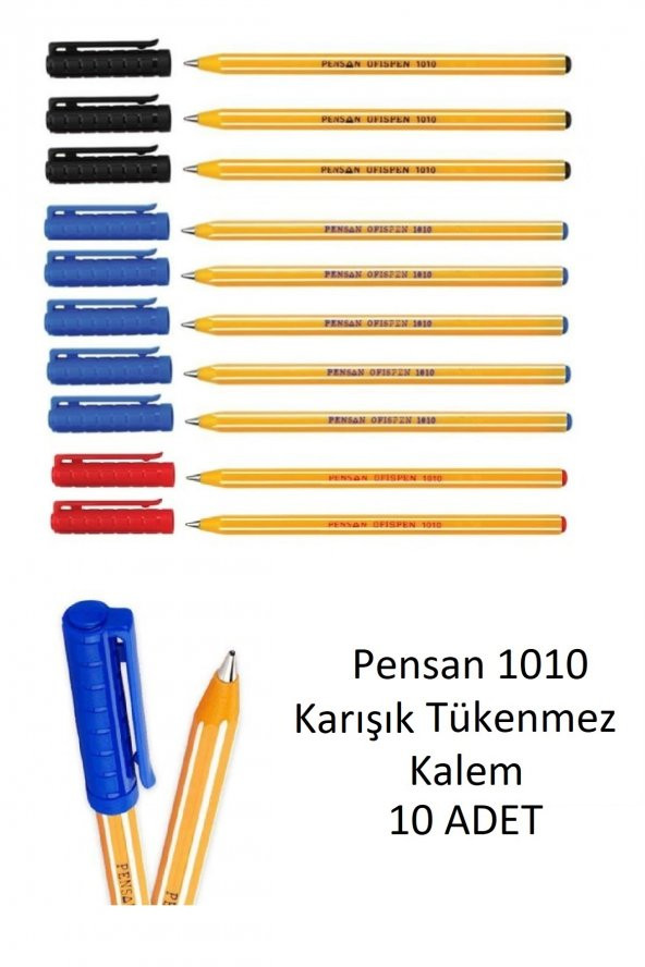 1010 Tükenmez Kalem Ofispen (mavi 5 siyah 3 kırmızı 2) 10 adet