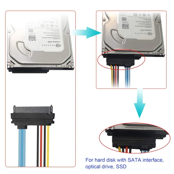 SATA 2.0 22 kutuplu (15 + 7) veri ve akım kombinasyonu uzatma kablosu, seri ATA fiş, uzatma kablosu, 30 cm - Resim 4