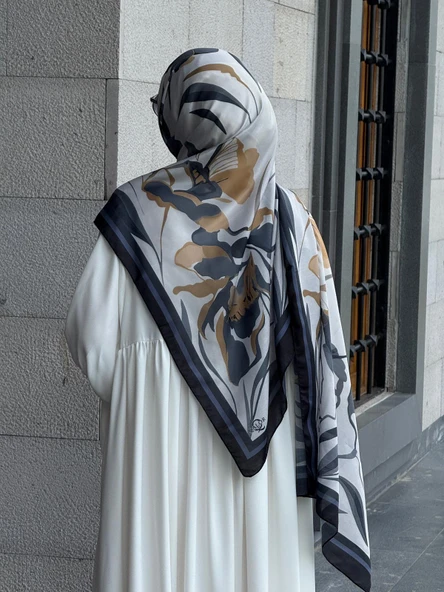 Pamuklu Soft Lotus Desen Şal-Siyah/Gri - 3