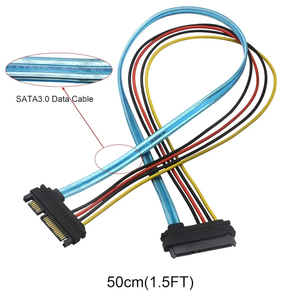 SATA 2.0 22 kutuplu (15 + 7) veri ve akım kombinasyonu uzatma kablosu, seri ATA fiş, uzatma kablosu, 30 cm - Resim 5