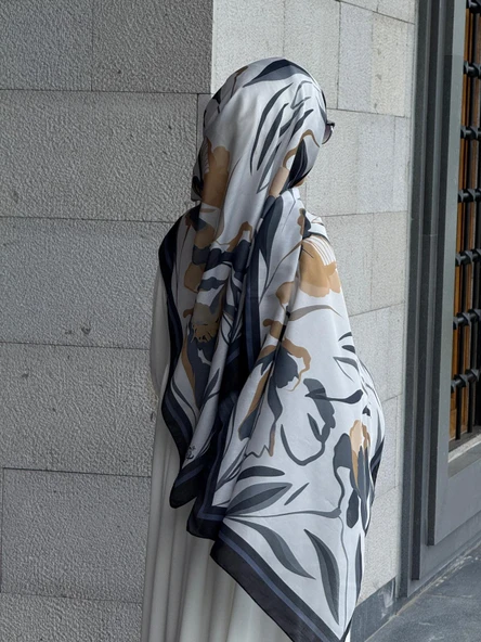 Pamuklu Soft Lotus Desen Şal-Siyah/Gri