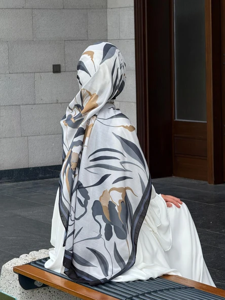 Pamuklu Soft Lotus Desen Şal-Siyah/Gri - 6