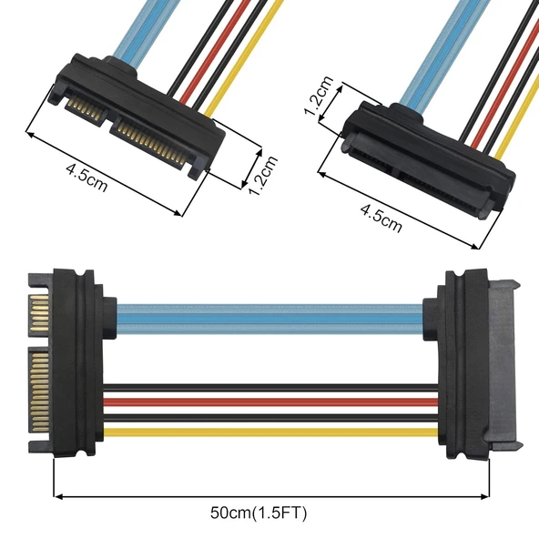 SATA 2.0 22 kutuplu (15 + 7) veri ve akım kombinasyonu uzatma kablosu, seri ATA fiş, uzatma kablosu, 30 cm - Resim 6