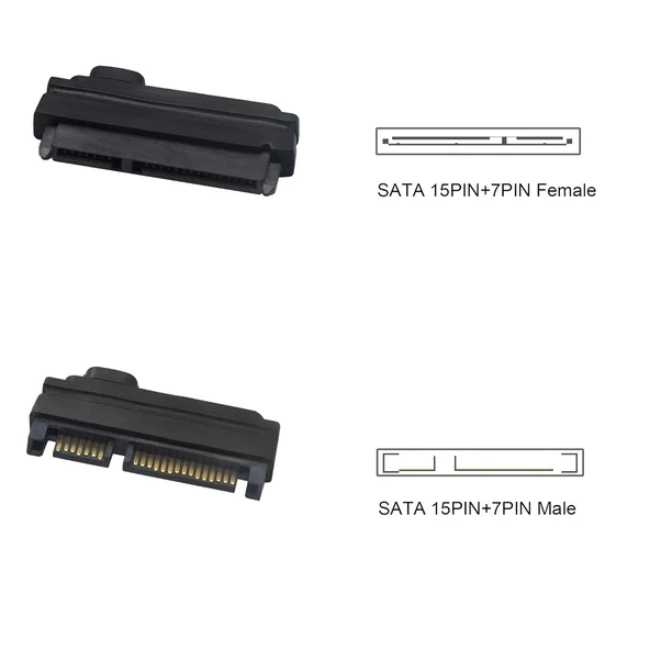 SATA 2.0 22 kutuplu (15 + 7) veri ve akım kombinasyonu uzatma kablosu, seri ATA fiş, uzatma kablosu, 30 cm - Resim 3
