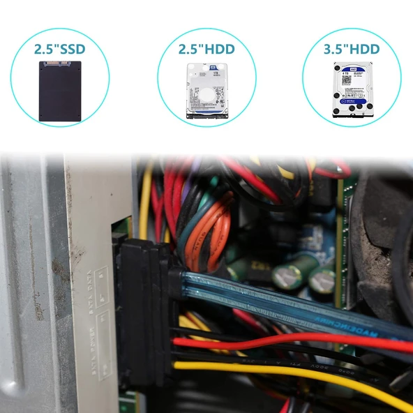 SATA 2.0 22 kutuplu (15 + 7) veri ve akım kombinasyonu uzatma kablosu, seri ATA fiş, uzatma kablosu, 30 cm - Resim 2