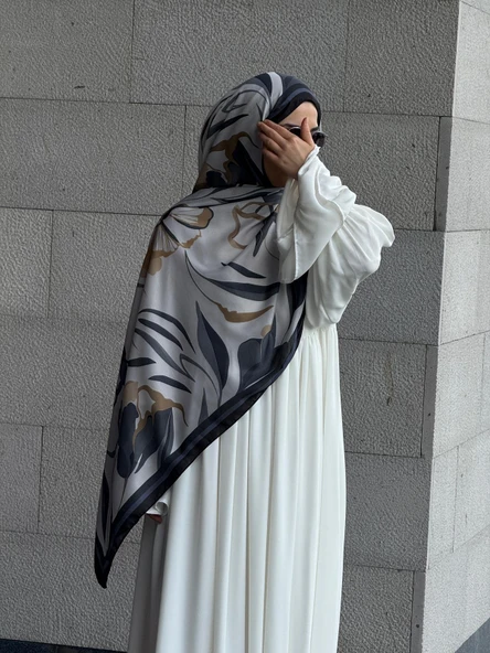 Pamuklu Soft Lotus Desen Şal-Siyah/Gri - 2