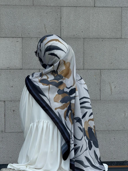 Pamuklu Soft Lotus Desen Şal-Siyah/Gri - 5