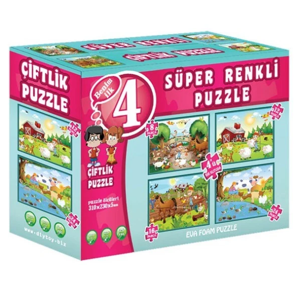 Dıy Toy Çiftlik Süper Renkli Puzzle (4 Adet Puzzle) 3222