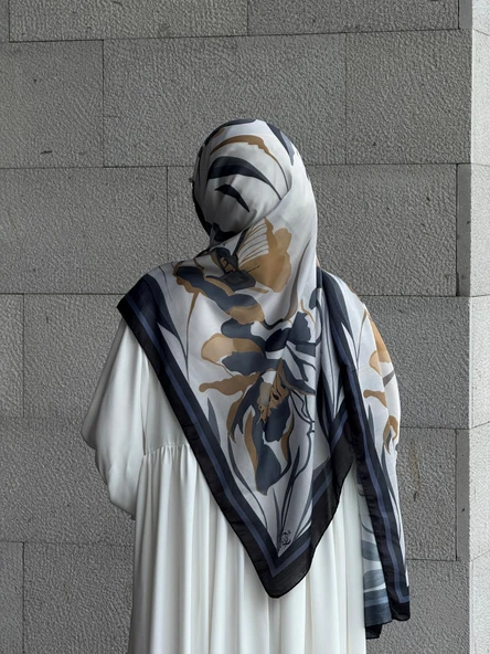 Pamuklu Soft Lotus Desen Şal-Siyah/Gri - 4