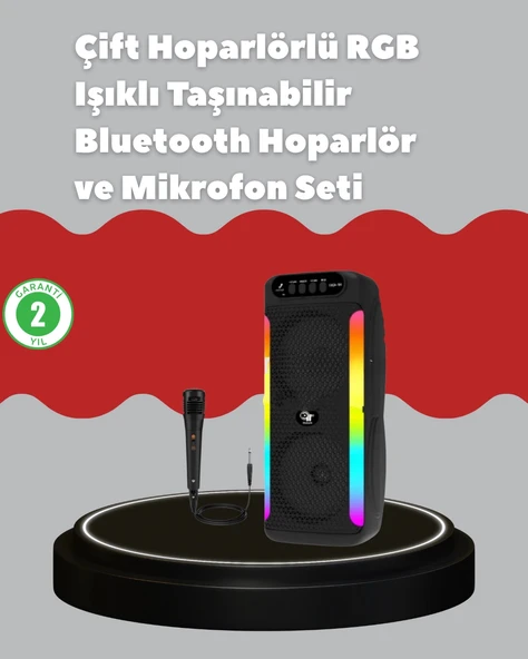 Çift 4 inç Hoparlörlü RGB Işıklı Bluetooth Ses Sistemi ürün görseli 1
