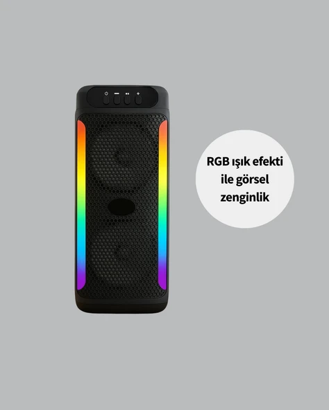 Çift 4 inç Hoparlörlü RGB Işıklı Bluetooth Ses Sistemi - Resim 3