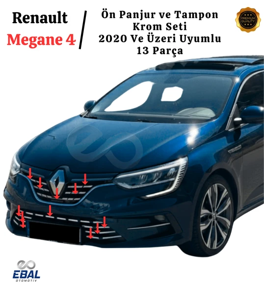 Renault Megane 4 Ön Panjur ve Tampon Krom Seti 13 Parça (2020 ve Sonrası) Paslanmaz Çelik - Resim 4