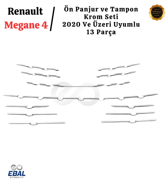 Renault Megane 4 Ön Panjur ve Tampon Krom Seti 13 Parça (2020 ve Sonrası) Paslanmaz Çelik - Resim 3