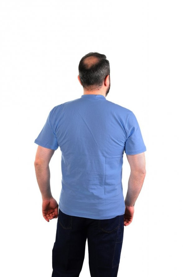 ESER - V Yaka Kısa Kol İş Tişörtü - Cepli - Açık Mavi - Resim 2