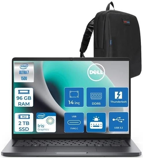 Dell Pro 14 Intel Core 7 150U 96GB Ddr5 2tb SSD Intel Graphics 14" Fhd+ IPS 300NITS Windows 11 Home Taşınabilir Bilgisayar PC14250C7165H23 + Zettaçanta ürün görseli