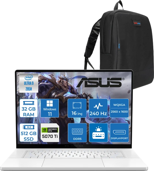 Asus Rog Zephyrus G16 GU605CR Intel Core Ultra 9 285H Aı 32GB 512GB SSD RTX5070TI-12GB 120W WIN11PRO 16" OLED 2.5k 240Hz 0.2ms 550 Nits Wqxga (2560 x 1600) Taşınabilir Bilgisayar WQR204112+ZETTAÇANTA ürün görseli