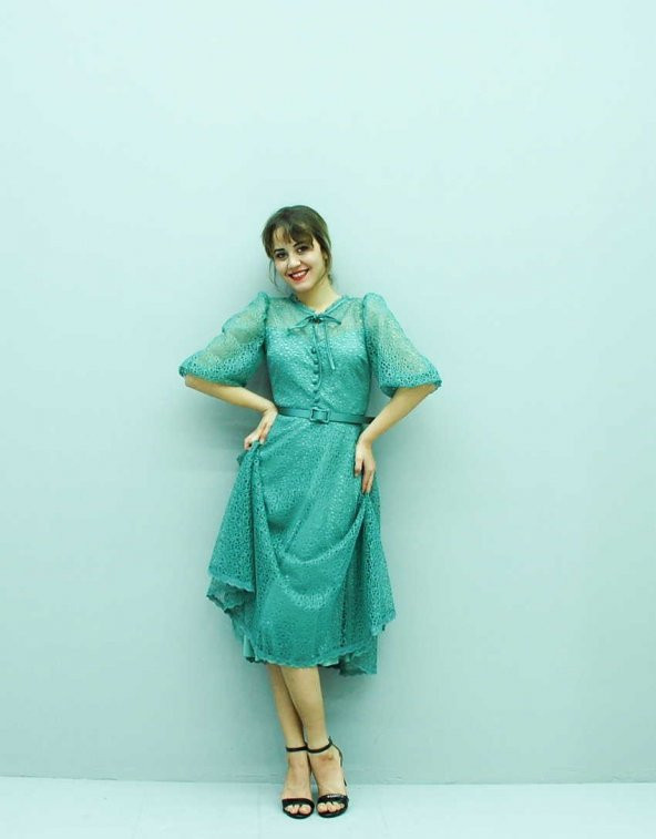 1076 Mint Midi Boy Dantelli Abiye - 2