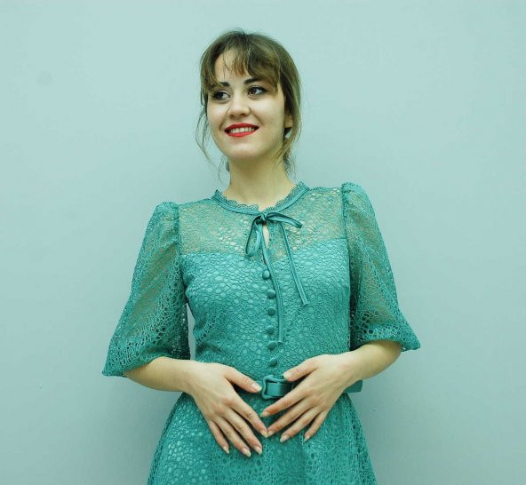 1076 Mint Midi Boy Dantelli Abiye - 3