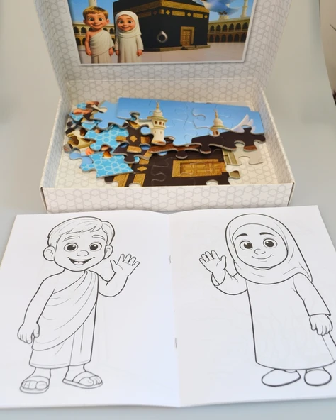 Mescid-i Haram 54 Parça Çocuk Puzzle – Hikâye Kitabı ve Boyama Kitabı Hediyeli, Özel Kutulu - Resim 3