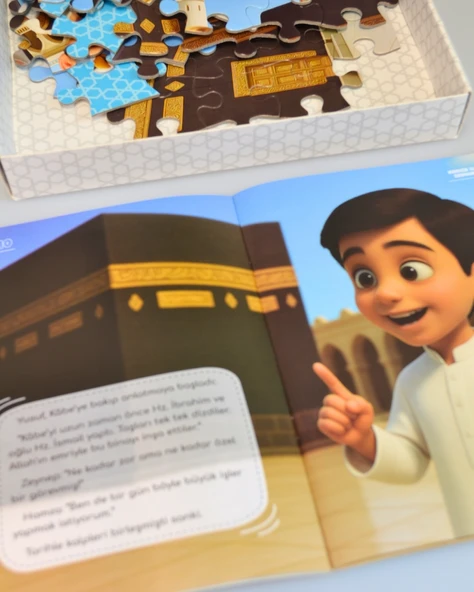 Mescid-i Haram 54 Parça Çocuk Puzzle – Hikâye Kitabı ve Boyama Kitabı Hediyeli, Özel Kutulu - Resim 2