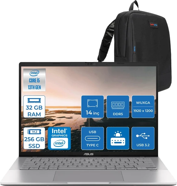 Asus Vivobook WS3407VA S14 Intel Core I5 13420H-32GB DDR5-256GB Ssd-14" Wuxga IPS 300NITS Freedos Taşınabilir Bilgisayar ZLY045F16+ZETTAÇANTA ürün görseli 1